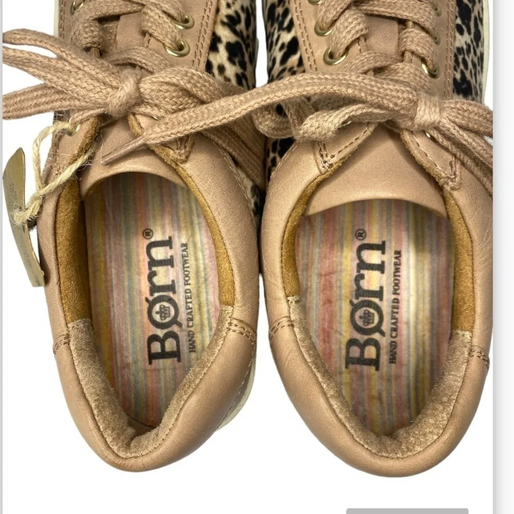 Born Women's Sur Leather Lace Up Sneakers Pink Tan Animal Print New Size 6.5